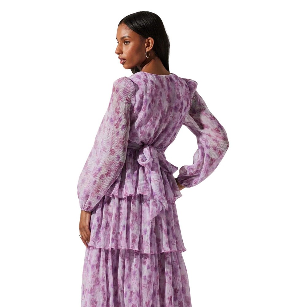 ASTR The Label Sibylla Maxi Dress Sz XS Purple Pink Chiffon Tiered Ruffle READ - Picture 8 of 8